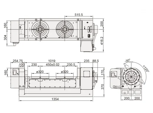 Двухшпиндельный наклонно-поворотный стол Detron GTFAE-320H-2W-450