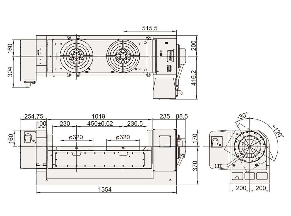 Двухшпиндельный наклонно-поворотный стол Detron GTFAE-320H-2W-450