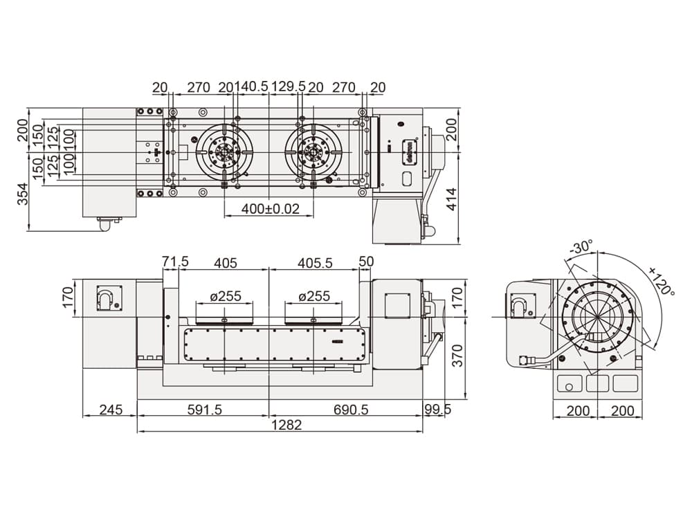 Двухшпиндельный наклонно-поворотный стол Detron GTFAE-255H-2W-400