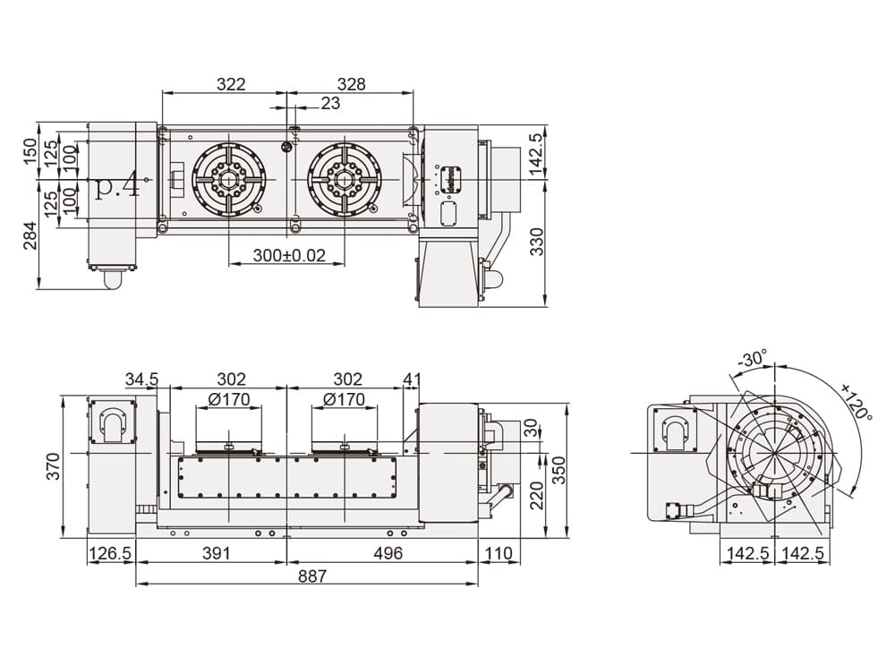 Двухшпиндельный наклонно-поворотный стол Detron GFA-170S-2W-300